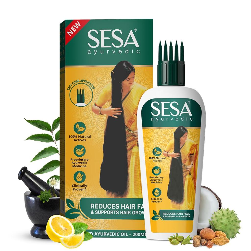 Sesa Ayurvedic Hair Oil For Hair Fall Control & Growth With Bhringraj Coconut Oil 200ml | Nourishing Herbal Oil For Men & Women