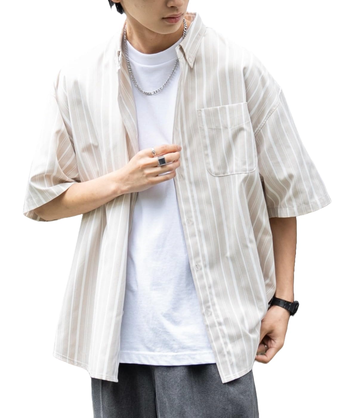 

WEGO Рубашка с коротким рукавом, оверсайз, свободная, идеальна для и оверсайз размера, бежевая, мужская, легкий уход, унисекс, повседневная, посадка, весна, лето, осень, силуэт,