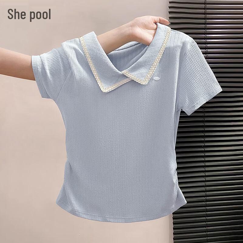 Women s Asymmetrical Lapel Pleated Short Sleeve T-Shirt S