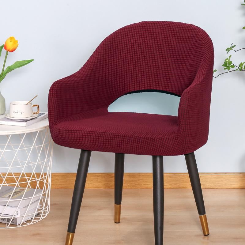 Nordic Curved Chair Cover Jacquard Spandex Hollow Arc Back Armchair Covers For Dining Room Coffee Bar Make Up Chair Cover