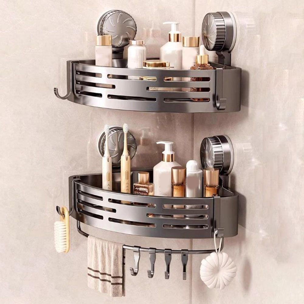 Plastic Suction Cup Triangle Storage Rack Wall Mounted Large Capacity Suction Cup Shower Shelf Space Saving Removable