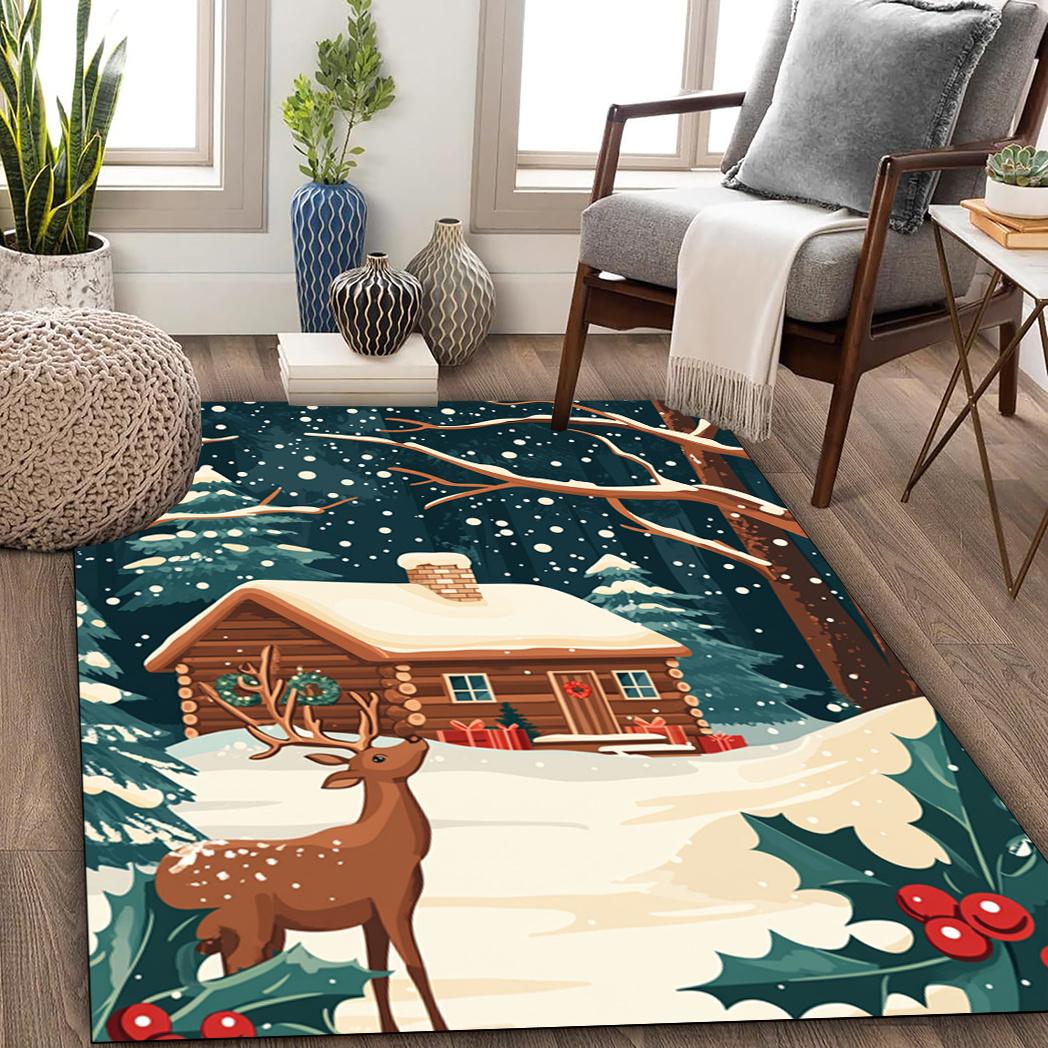 

Christmas Igloo and Reindeer Area Mat - Washable Polyester, Lightweight, Suitable for Living Room, Kitchen, Dining Room, Office 60x90(23x35in)