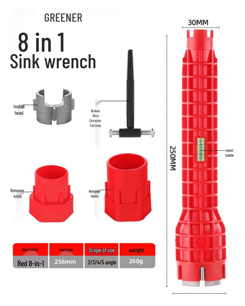 Universal 8-in-1 Sink Wrench: Multifunctional Tool for Water Pipe and Faucet Installation