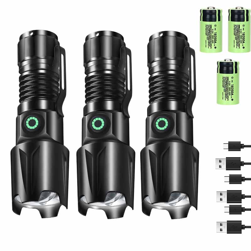 Powerful P50 LED Telescopic Zoom Flashlight USB Rechargeable Lantern Solar Charging Hat Clip Camping Hiking Emergency Torch