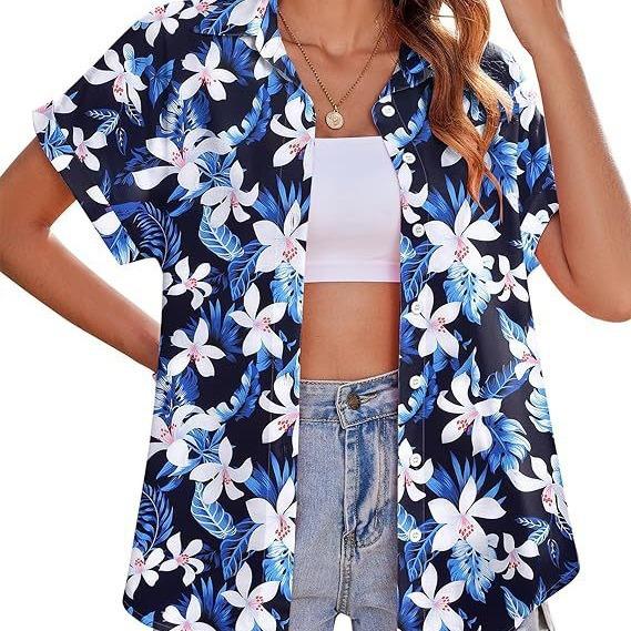 Women's Hawaiian Shirt Casual Short Sleeve Tropical Flower 3D Printed Printed Summer Shirt