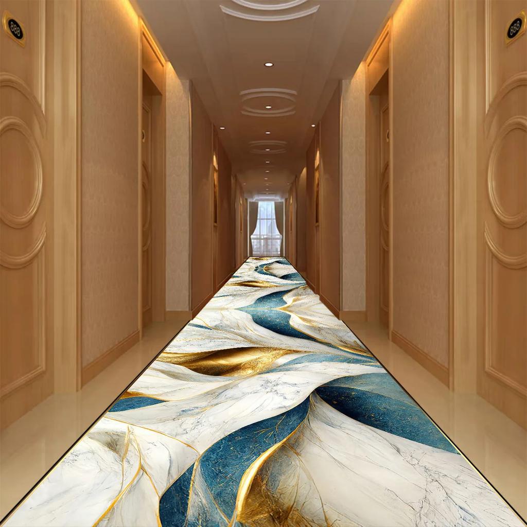 Golden Abstract Style Corridor Carpet Passageway Non-slip Runners Washable Stairway Rugs Home Decor Living Room Mat Customizable