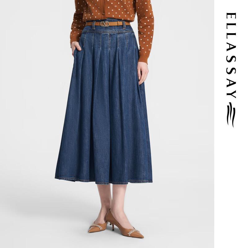 

ELLASSAY Women s High Waist Pleated Denim Skirt S