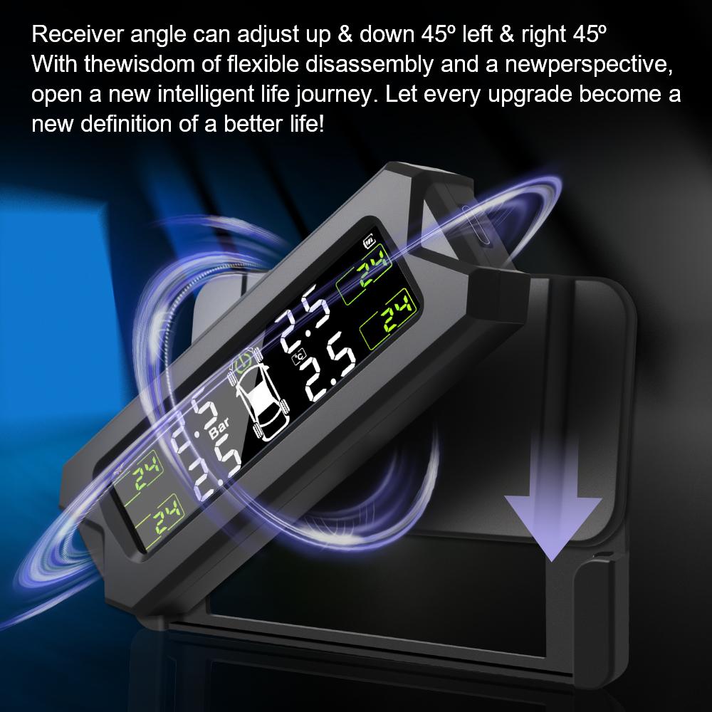 Reifendrucksensor Reifendruckkontrollsystem Solarenergie Auto Sicherheitsalarm Auto TPMS Temperaturwarnung 4 Interne Externe Sensoren
