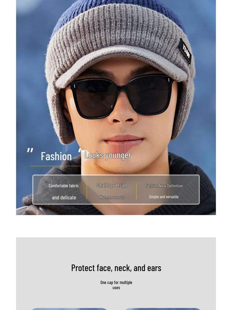 Men's Warm Wool Hat with Ear Protection for Seniors