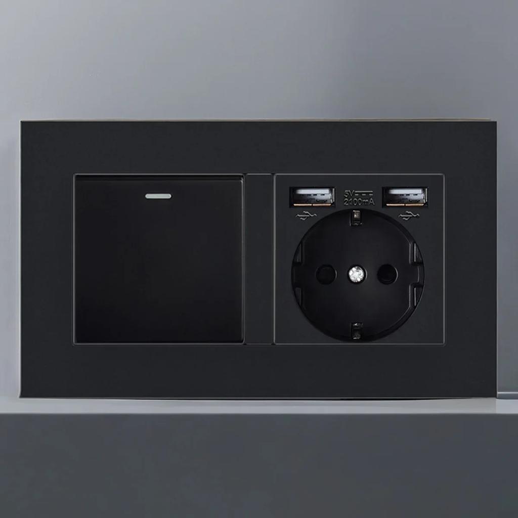 Black Wall Switch EU RU Vintage Flame Retardant Panel 1 Gang 1 Way Wall Rocker Switch On/Off 16A AC 250V Russian Socket