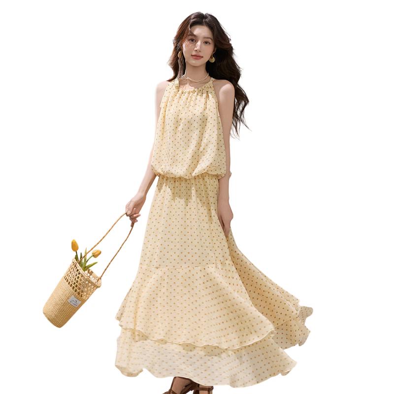 

Chiffon Polka Dot Halter Top & Skirt Set S