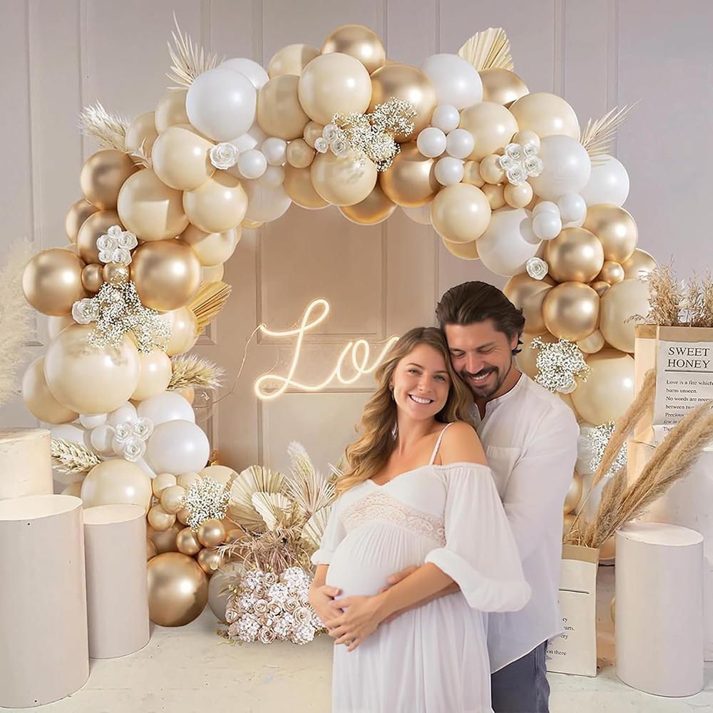 Nude White Balloons Kit Arch Gold Balloon Garland  Wedding Anniversary Bridal Shower Baby Shower Gender Reveal Decoration Globos