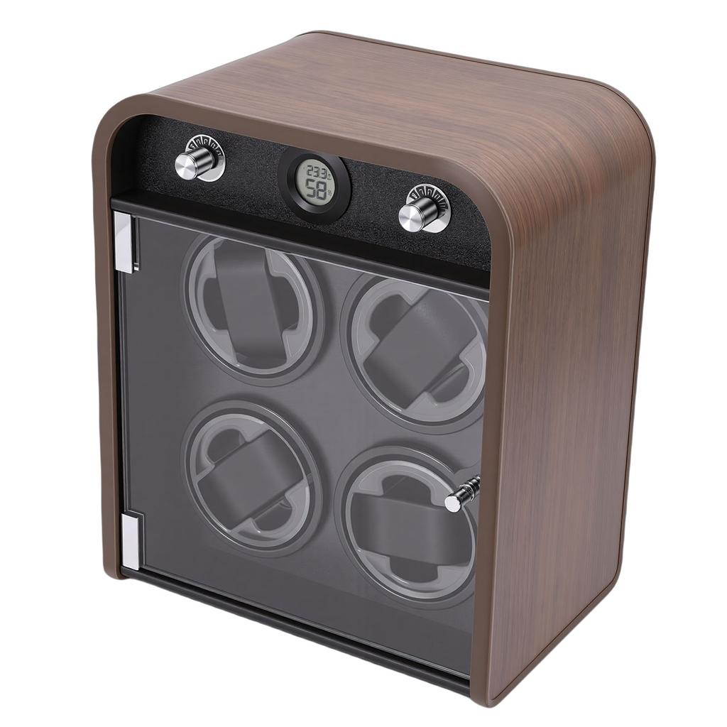 Watch Winder for 4 Mechanical Watches 5 Modes Quiet Automatic Watch Winder Display Storage Box with LED Light Temperature Humidity Sensor