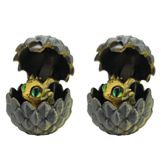 2Pcs 3D Printed Dragon Egg Figurine Movable Joints Dragon Figure Fidget Toy Dragon Egg with Articulated Dragon Inside Decoration Ornament