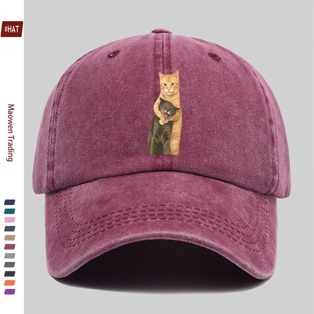 Pc MenS and WomenS Cat Lover Baseball Cap with Cat Hugging Design Easy Sun Hat Truck Driver Decorative Cap with Adjustabl