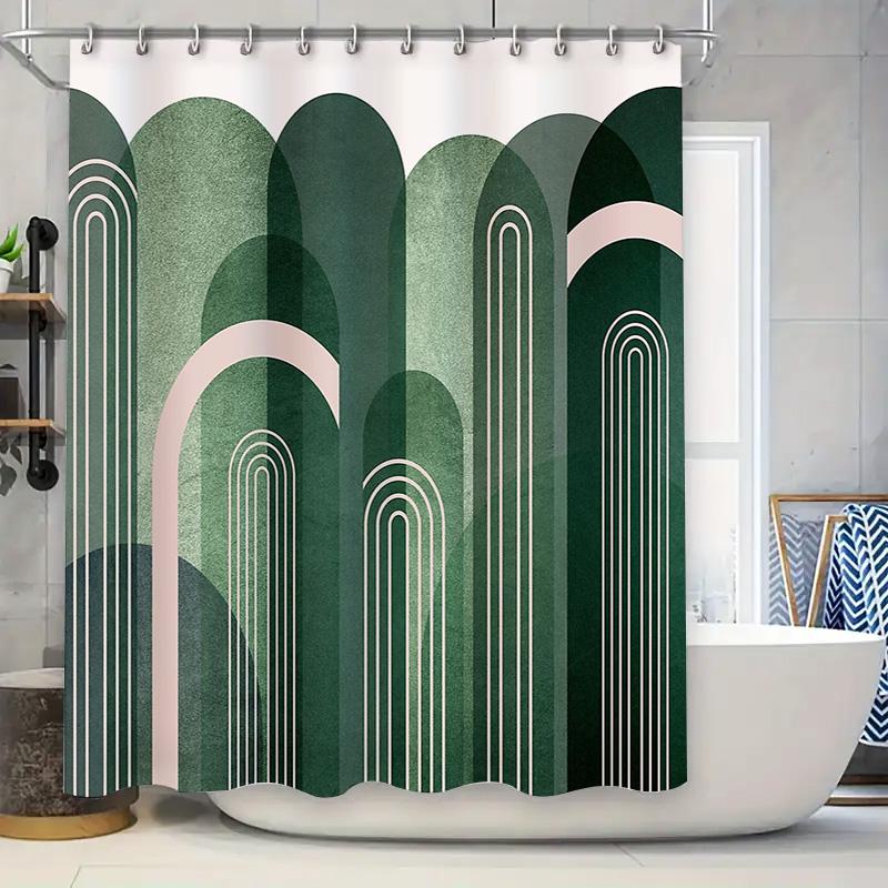 Modern Abstract Shower Curtain Geometric Pattern Waterproof Bathroom Decor Fabric Liner W60H190(CM)-1 Pcs