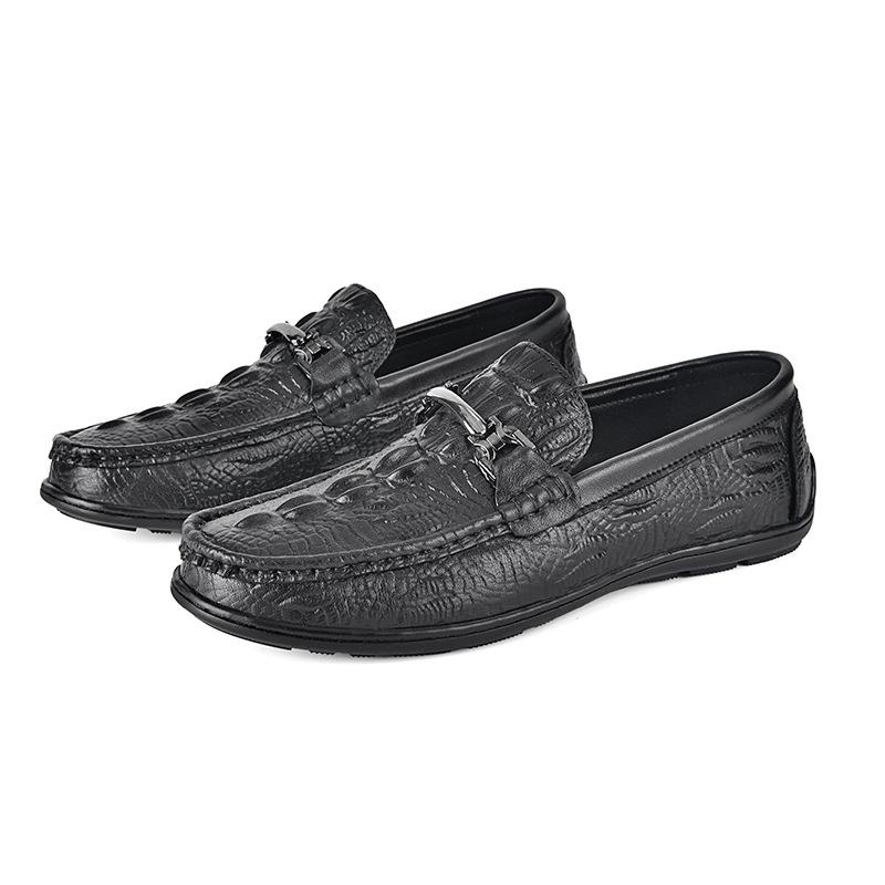 Popular Doudou Shoes Men's First-layer Cowhide Lazy Shoes Live Broadcast Large-size Casual Alligator Pattern Leather Shoes Men