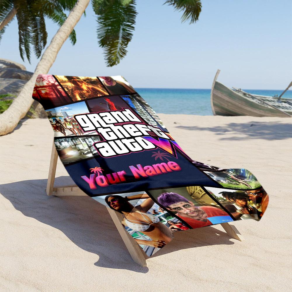 Grand Theft Auto Customize Text Beach Towel Super Soft Microfiber Quickdry Fabric Suitable for Swimming Gym Camping Yoga Vacation
