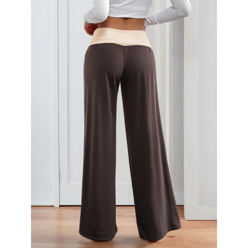 YYFS Women's Fashion Casual Solid Color Print High Waist Trousers Pants & Capris