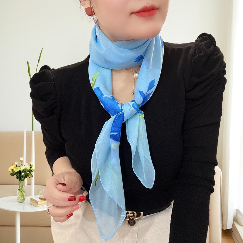 Large 95cm Square Korean Silk Chiffon Scarf for Women - Printed Neck or Head Scarf