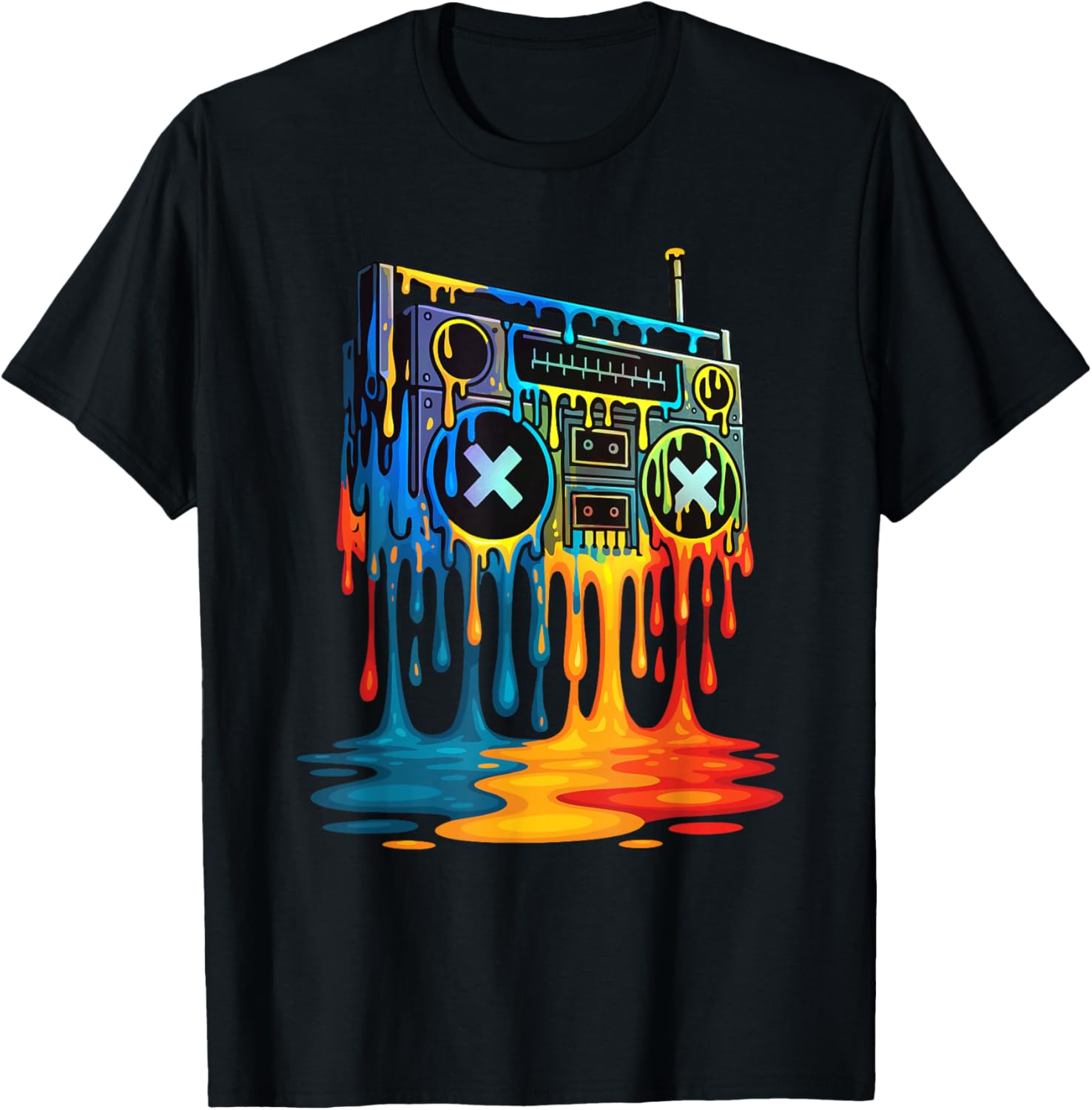 Dripping Paint Boombox - 80s 90s Old School Hip Hop T-Shirt S