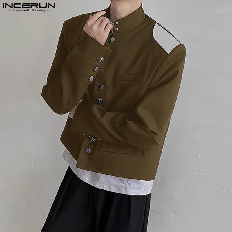 INCERUN Men Mockneck Long Sleeve Stitching Short Thin Blazer Coats