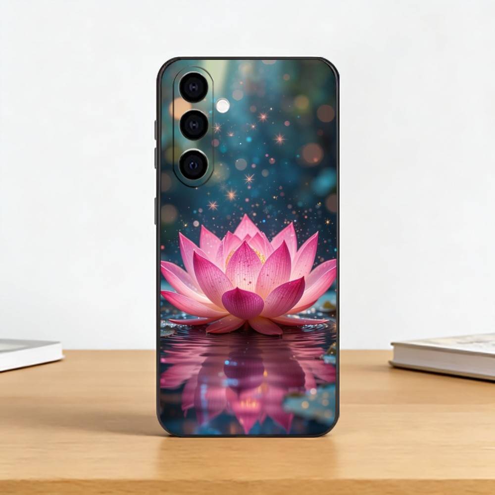 Shine Brightly Lotus Flower Phone Case Black Silicone Soft For Samsung Galaxy A73,A72,A71,A70,A53,A52,A51