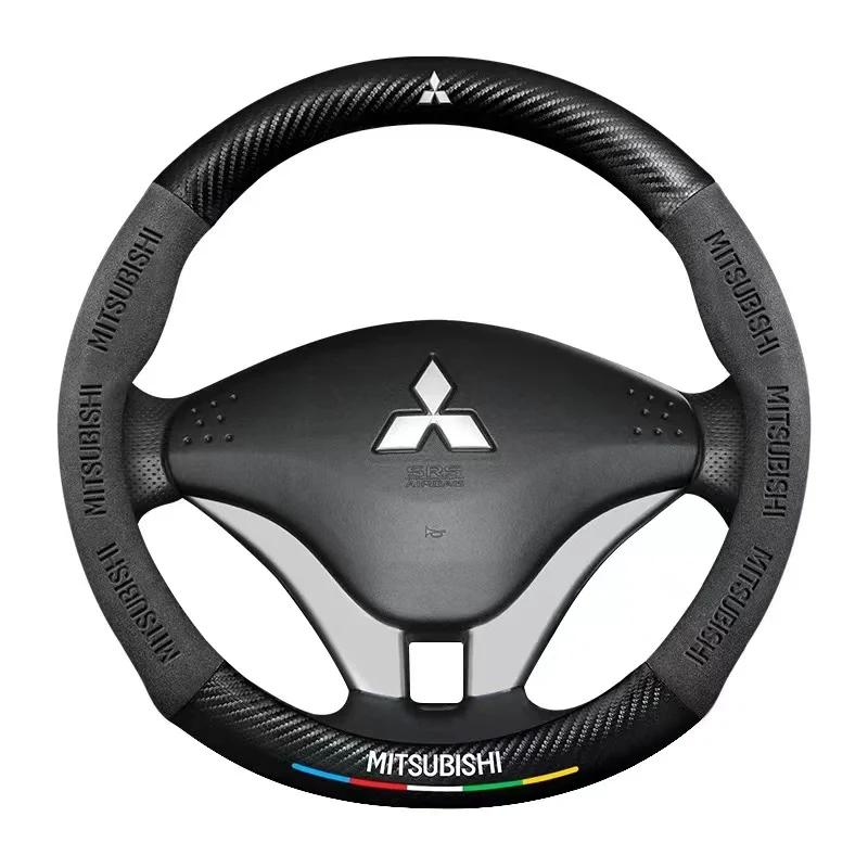 Housse de Volant de Voiture en Fibre de Carbone et Daim Pour Mitsubishi Pajero Sport Outlander ASX Lancer Eclipse RALLIART Accessoires Auto