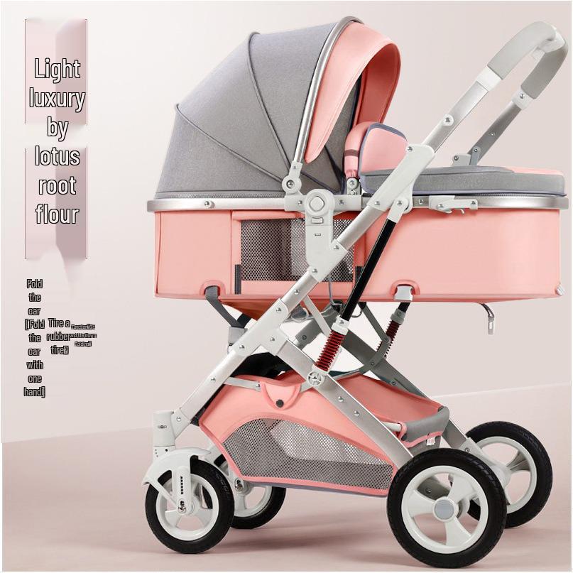 Reversible High Landscape 3-in-1 Baby Stroller with Reclining Seat and Shock Absorption