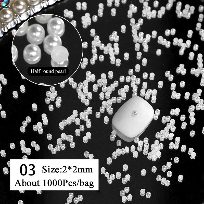 White Pearls Nail Beads DIY Manicure 3D Nail Art Decoration Rhinestone Half Round Mixed Size Beige Flatback Nail Material Supply