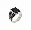 Black Onyx Signet Ring, Solid 925 Sterling Silver, Engraving Greek Key Desing Band