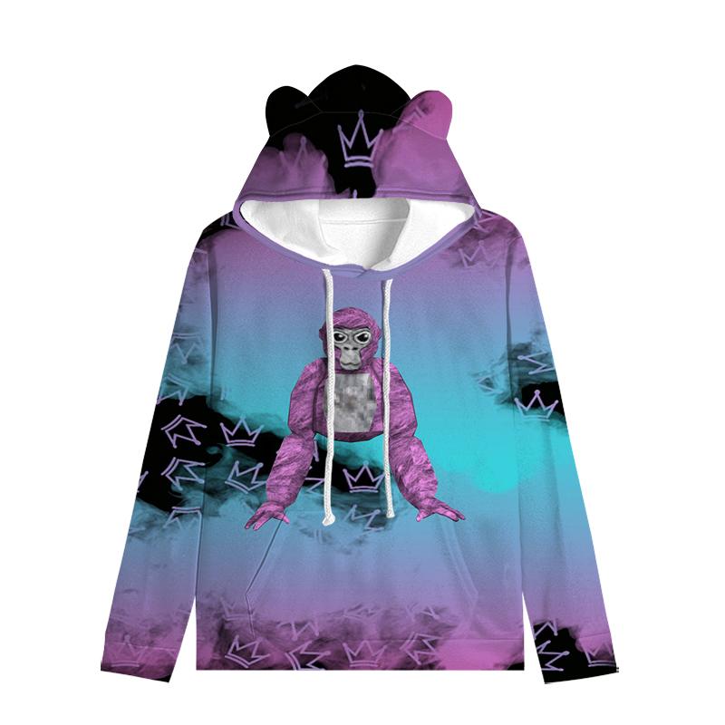 

Gorilla Tag Monke Cat Ears Толстовки Monkey Girls Одежда Slim Fit Короткие рукава Толстовки Топы Повседневный Шикарный Аниме Милый Толстовка Пальто 160 красный