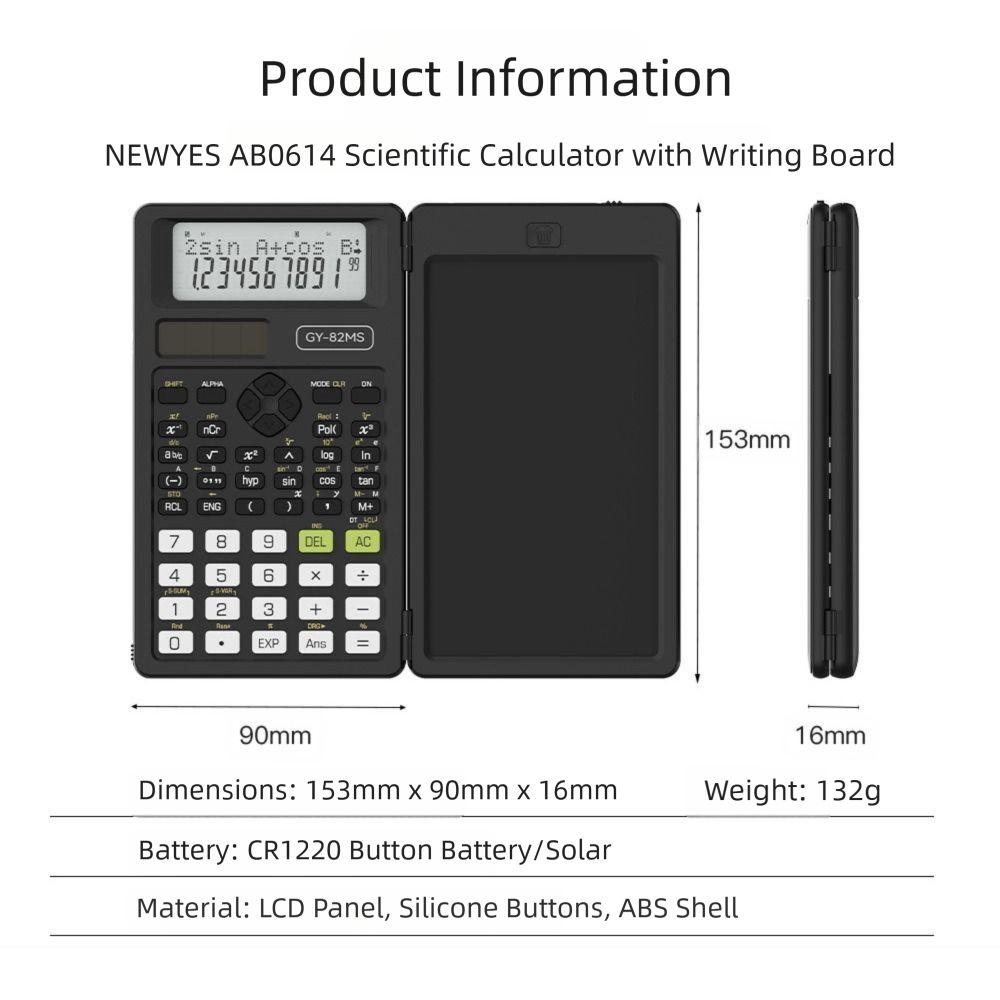 2-In-1 Foldable Writing Tablet Math Calculator 82MS 240 Function Accounting Calculator Office