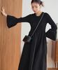 Kobe Lettuce Flare Sleeve Knit Long Size Black Women's Dress, Sleeve, M, [E3341]