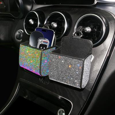 Cristal diamant auto ventilație depozitare cutie auto din piele organizator telefon mobil ochelari cheie card suport Decor accesorii auto pentru femei