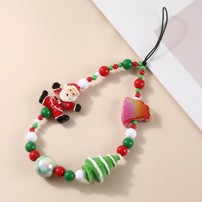 Christmas Mobile Phone Chain Universal Anti-Lost Phone Chain Cartoon Santa Claus Christmas Trees Beaded Phone Lanyard Gifts