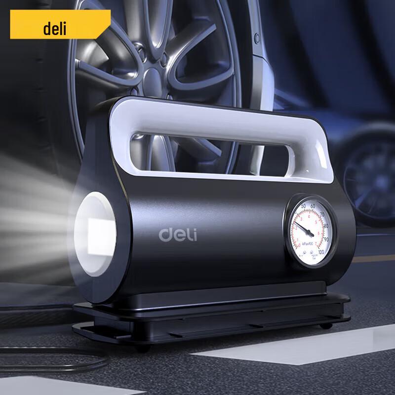 Deli 80W Car Tire Inflator with Mechanical Gauge