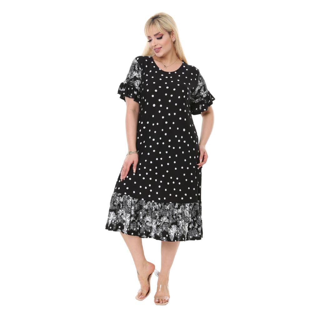 Women's Plus Size White Butterfly Polka Dot Pocket Dress With Ruffle Skirt