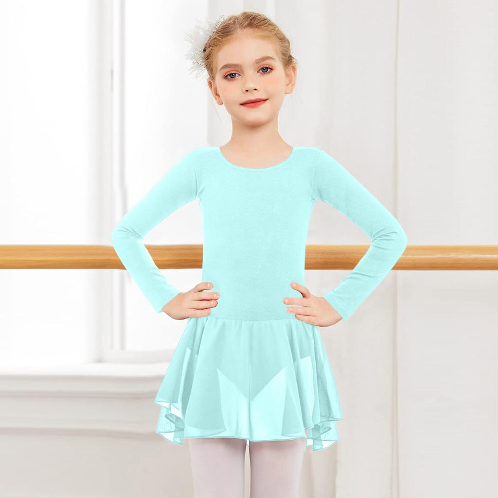 Mädchen Farbiger Langer Ärmel Tüll Body Tanzkostüm