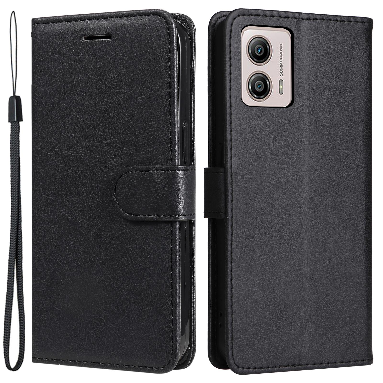 

For Motorola Moto G13 4G/G23 4G/G53 5G PU Leather Wallet Phone Case Flip Stand Solid Color Anti-drop Shell Black