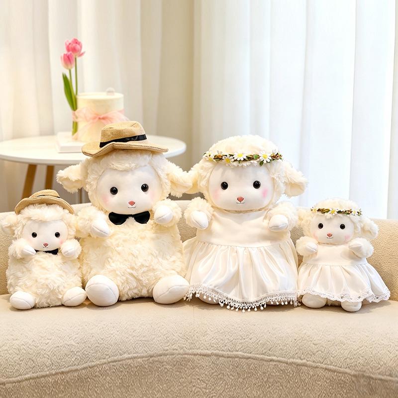 30Cm Cartoon Little Sheep Plush Toys Couple Style Wedding Dress Series Animal Doll Kawaii Room Ornament Plushies Souvenir Gift