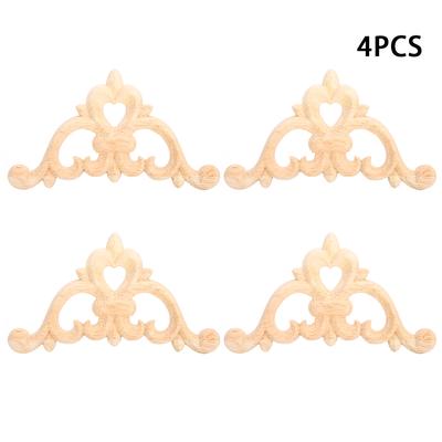 4pcs Wood Carved Corner Onlay Applique Unpainted Cabinet Decal for Home Furniture Decor