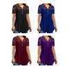 Women Tops Deep V Neckline Short Sleeve Pullover Lace Splicing Tops Pure Color Loose Hem Anti-Wrinkle