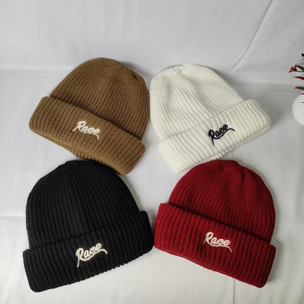 American casual embroidery letter wool knitted hat for men and women new autumn and winter fashion big head circumference ear protection hat