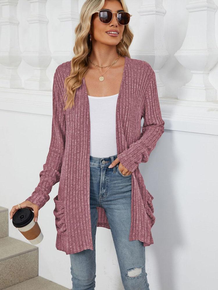 Autumn and Winter New Ladies Knitted Pockets Long-sleeved Casual Cardigan Jacket Long Cardigan Women Tops Kawaii Sweater