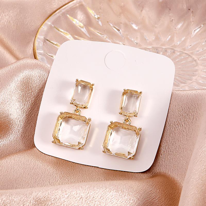 Geometric Square Crystal Earrings, Cold Wind Transparent Gemstone Stud Earrings, High-End Square Earrings For Women