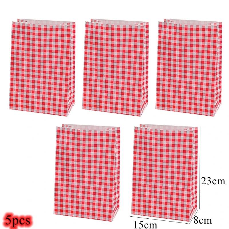 5/10/20 ST Färgglada Rutiga Papperspåsar För Fest Födelsedag Bröllop Shopping Presentpåse Kex Snacks Presentförpackning Dekoration