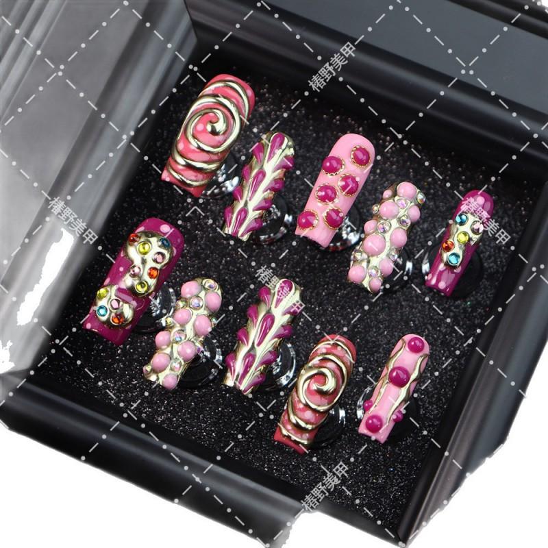 3D Embossed Floral Press-On Nails In Dusty Rose PMMA Acrylic Long Square Tips Women Sweet Punk Chic Style