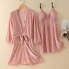 New Autumn Velvet Pajamas Two-piece Robe Set Feminine Lace See-through Robe Bathrobe Casual Velvet Home Clothes