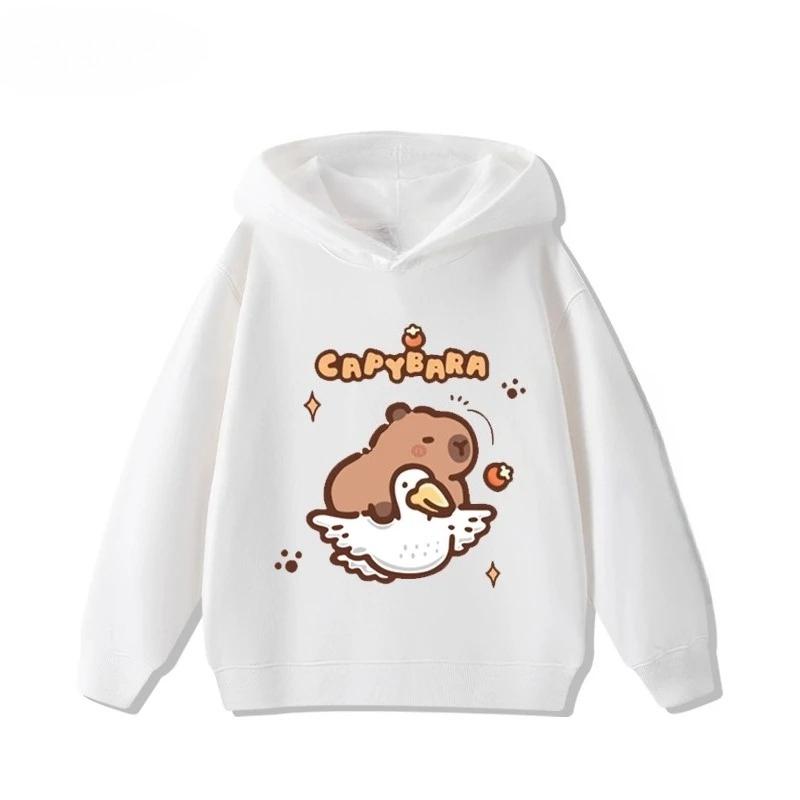 Cartoon Fun Capybara Cute Print  Girls  Hoodie Fall and Winter Outdoor Leisure Sports Children's Hooded Sweatshirt